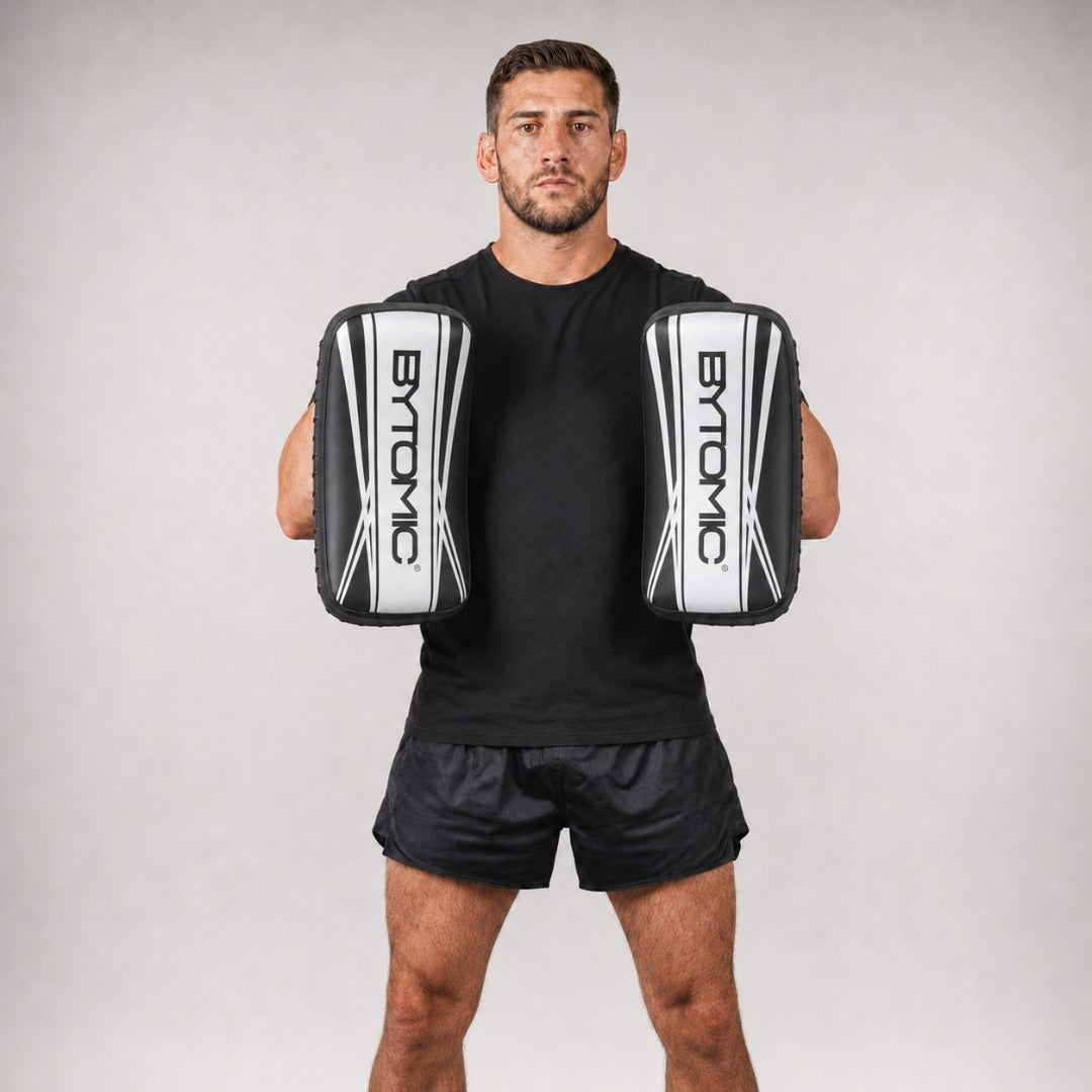 Black/White Bytomic Axis V2 Curved Thai Pads at Bytomic Trade & Wholesale 1