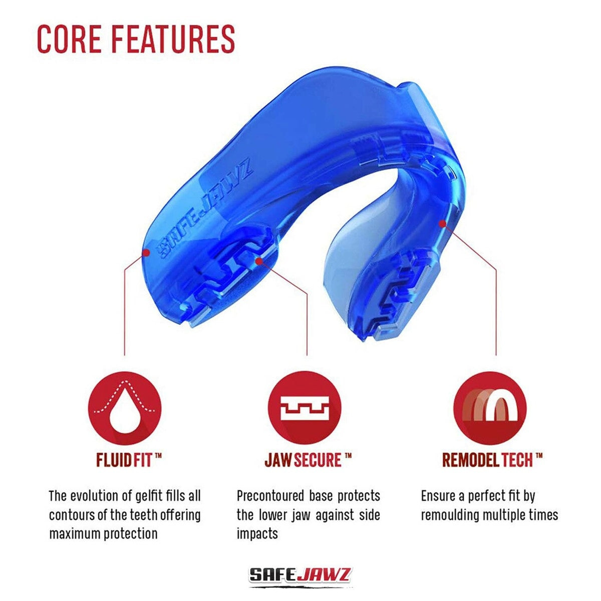 SafeJawz Extro Ice Mouth Guard Clear/Blue at Bytomic Trade and Wholesale