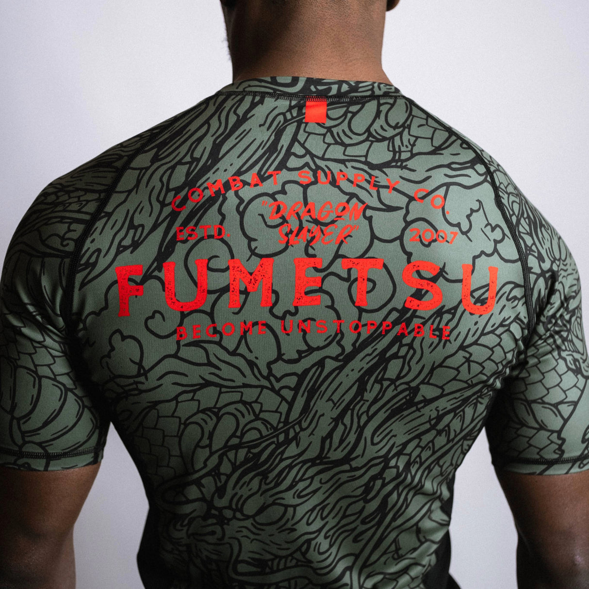 Fumetsu Dragon Slayer Short Sleeve Rash Guard Khaki/Orange at Bytomic Trade and Wholesale