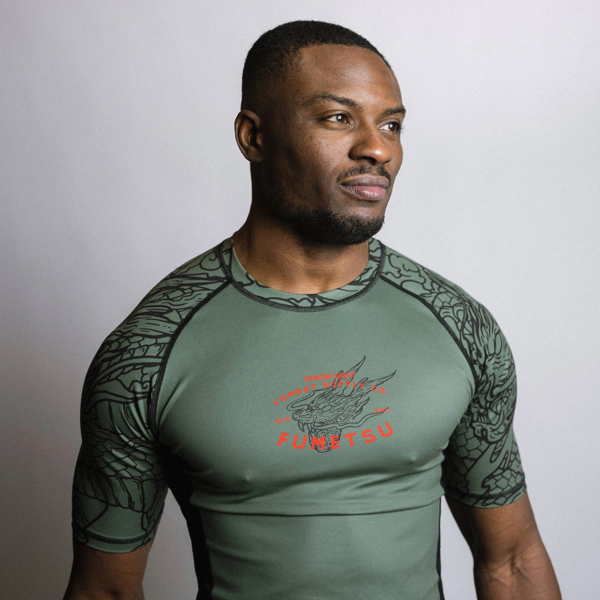 Fumetsu Dragon Slayer Short Sleeve Rash Guard Khaki/Orange at Bytomic Trade and Wholesale