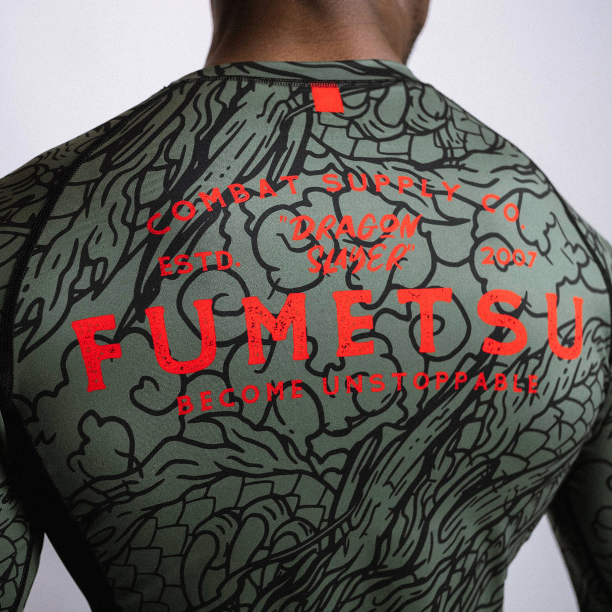 Fumetsu Dragon Slayer Long Sleeve Rash Guard Khaki/Orange at Bytomic Trade and Wholesale