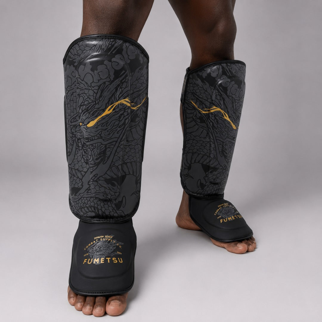Fumetsu Dragon Slayer Shin Guards Black/Gold at Bytomic Trade & Wholesale 3