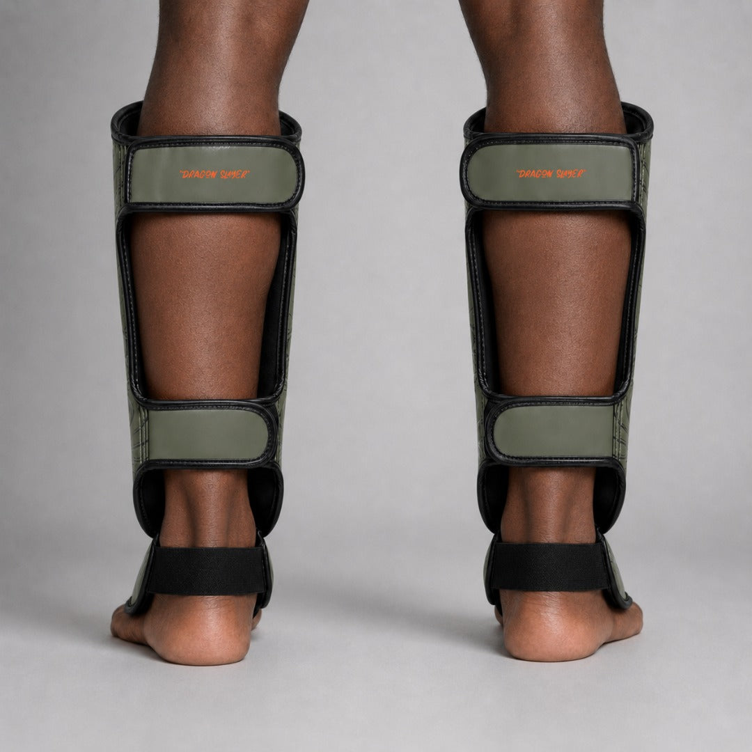 Fumetsu Dragon Slayer Shin Guards Khaki/Orange at Bytomic Trade & Wholesale 2