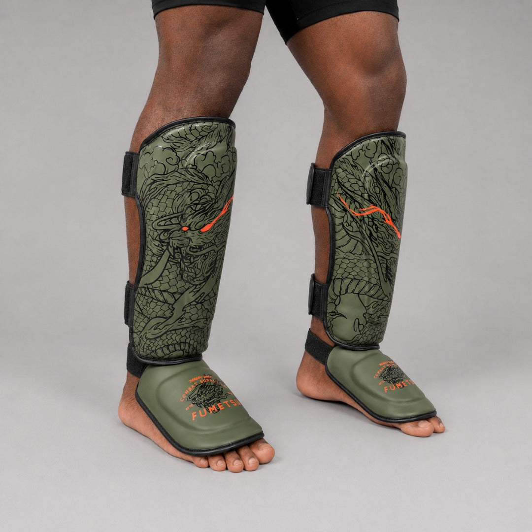 Fumetsu Dragon Slayer Shin Guards Khaki/Orange at Bytomic Trade & Wholesale 3