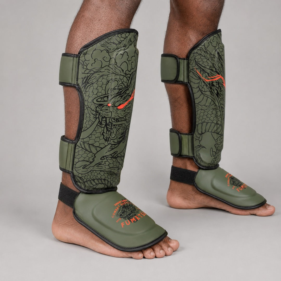 Fumetsu Dragon Slayer Shin Guards Khaki/Orange at Bytomic Trade & Wholesale 4