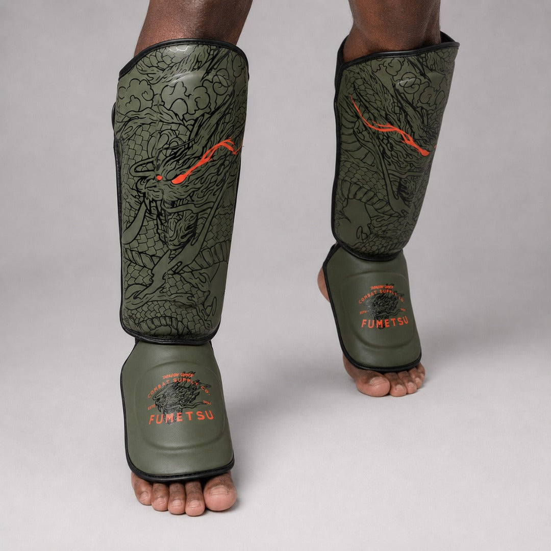 Fumetsu Dragon Slayer Shin Guards Khaki/Orange at Bytomic Trade & Wholesale 5