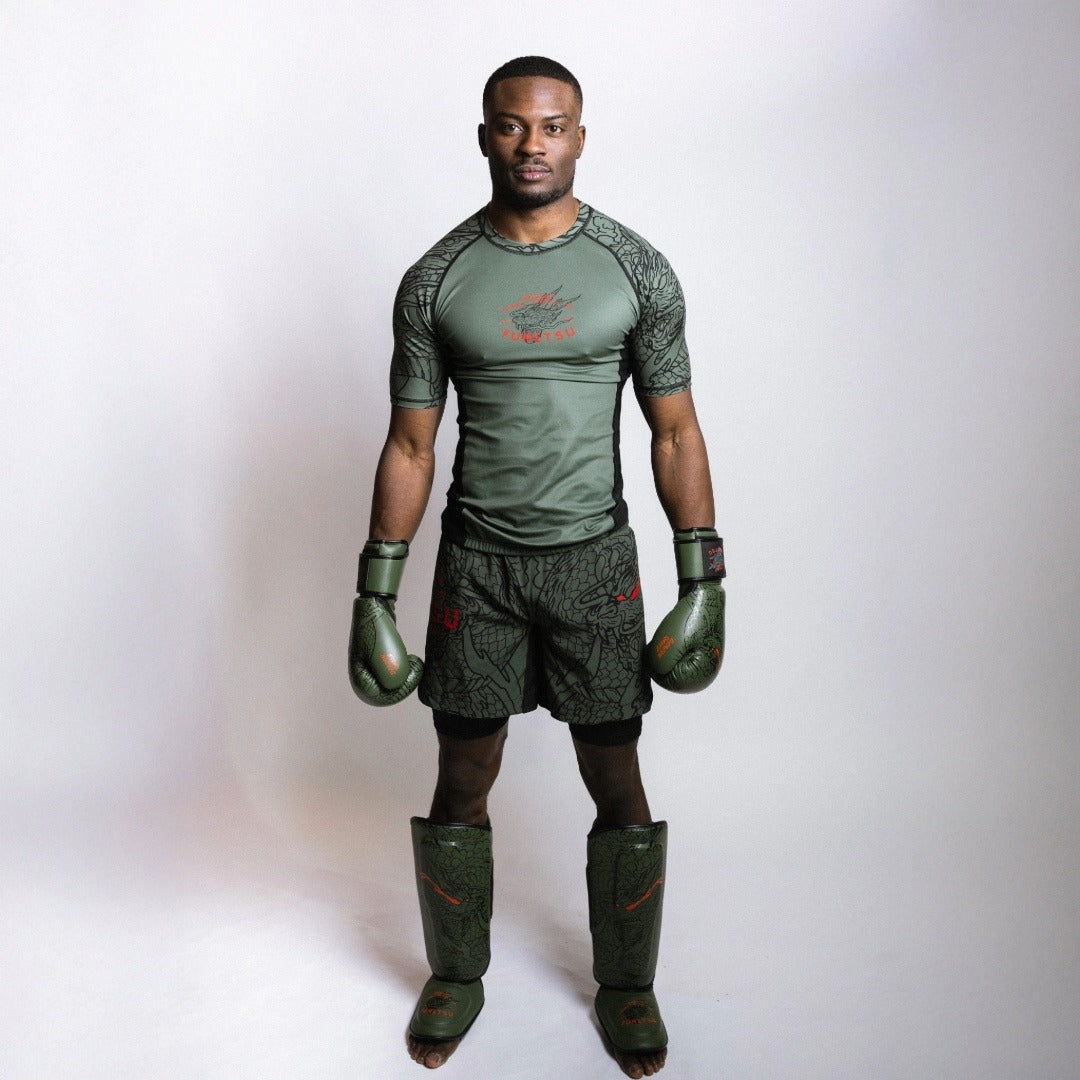 Fumetsu Dragon Slayer Shin Guards Khaki/Orange at Bytomic Trade & Wholesale 6