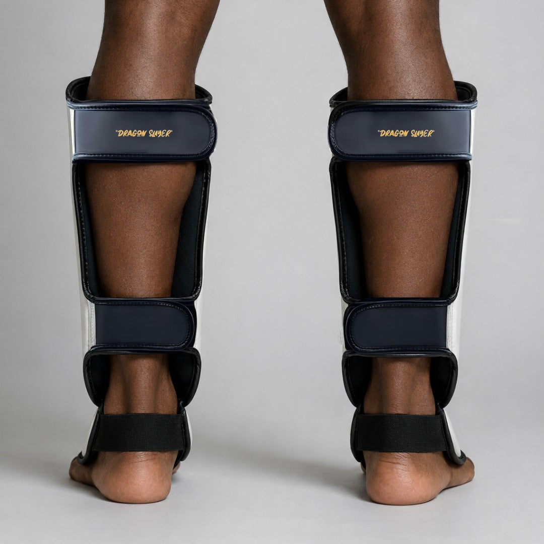 Fumetsu Dragon Slayer Shin Guards White/Black/Gold at Bytomic Trade & Wholesale 3
