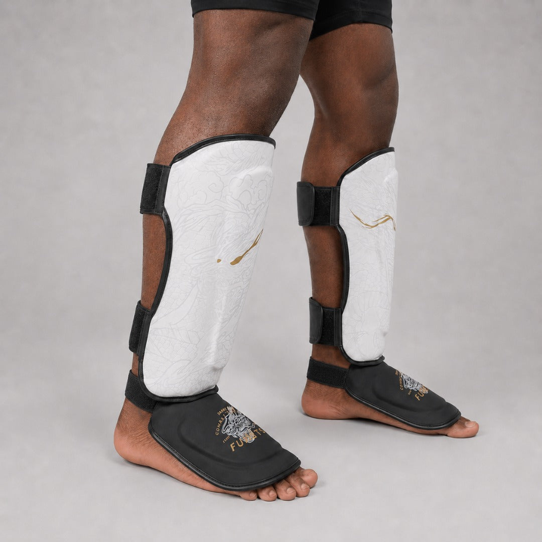 Fumetsu Dragon Slayer Shin Guards White/Black/Gold at Bytomic Trade & Wholesale 5