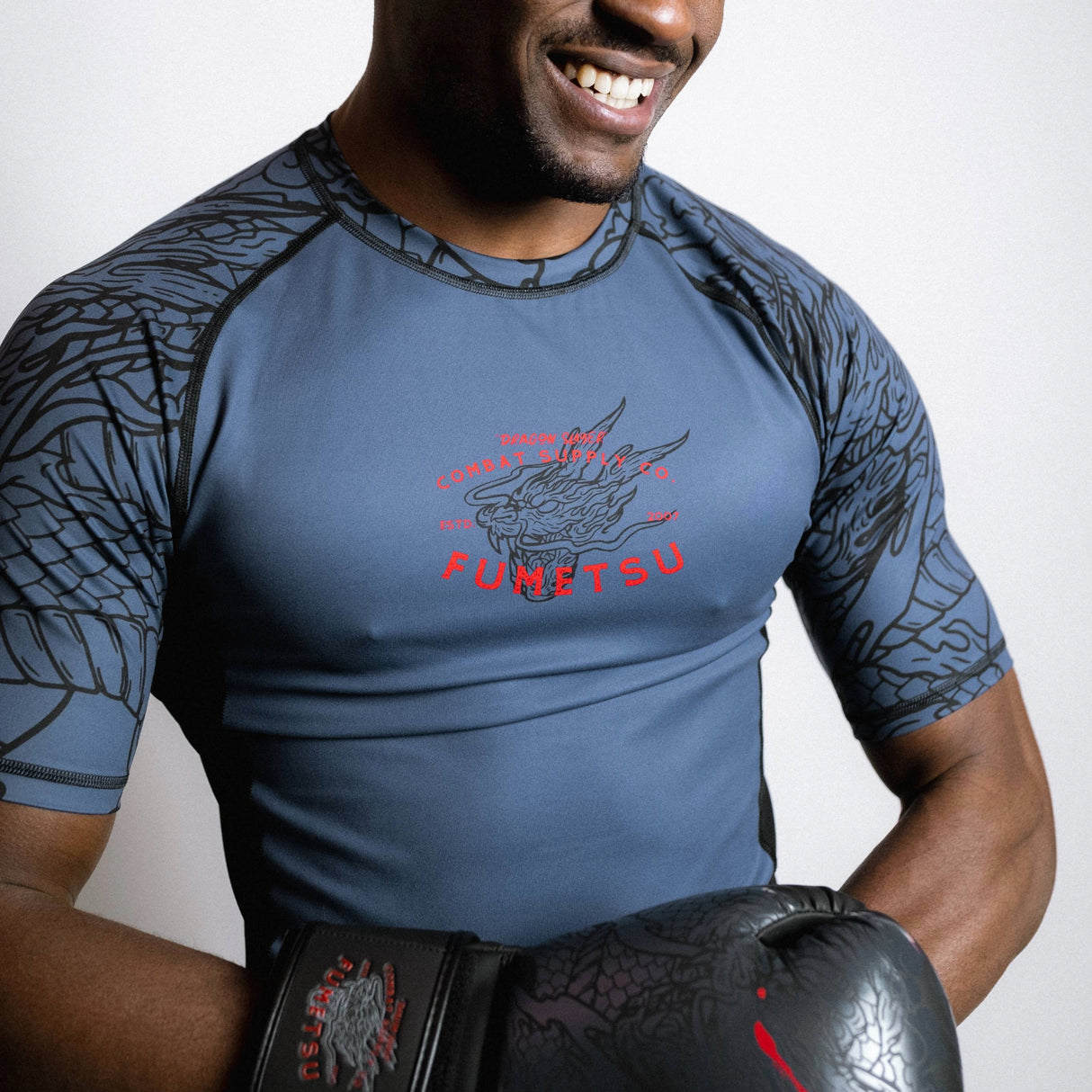 Fumetsu Dragon Slayer Short Sleeve Rash Guard Blue/Black/Red at Bytomic Trade and Wholesale