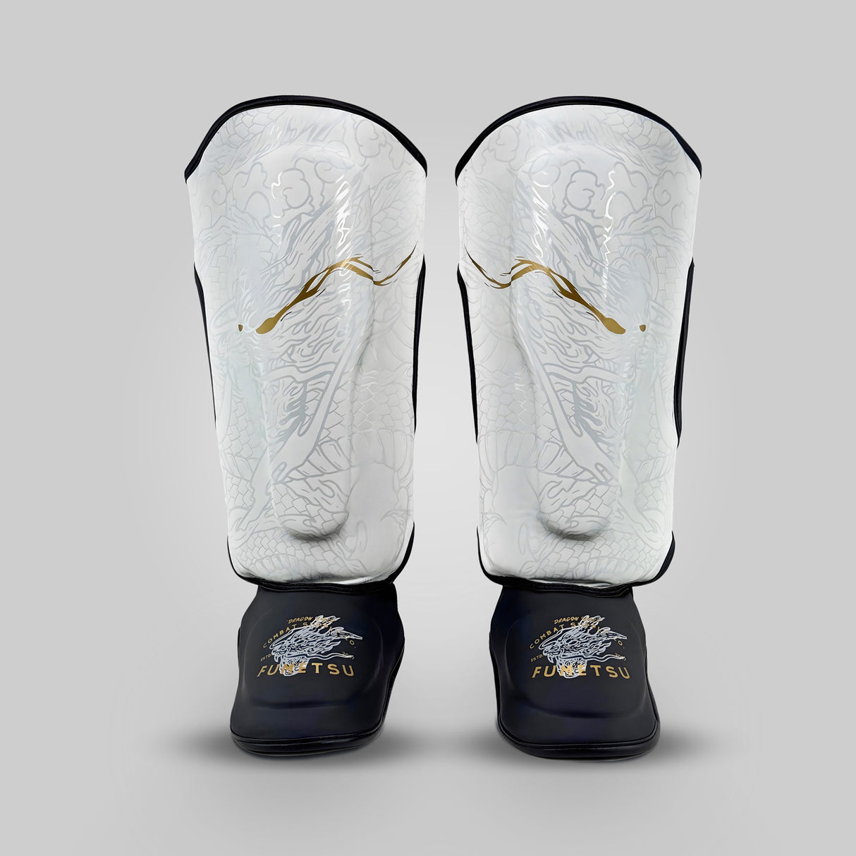 Fumetsu Dragon Slayer Shin Guards White/Black/Gold at Bytomic Trade and Wholesale