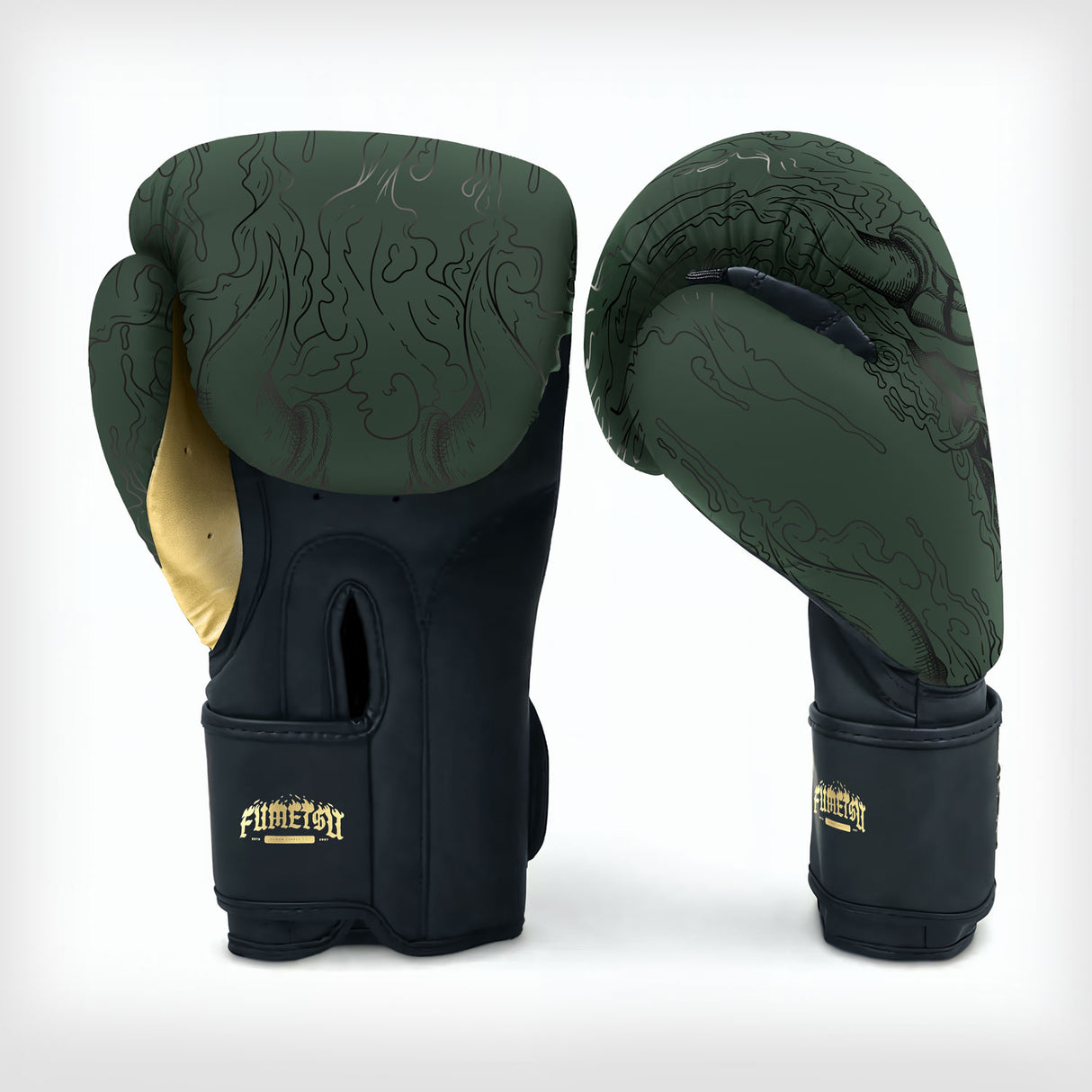 Fumetsu Oni Boxing Gloves Khaki/Black/Gold at Bytomic Trade and Wholesale