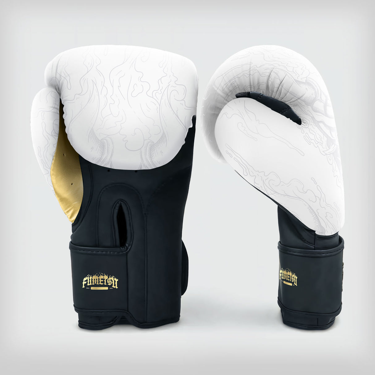 Fumetsu Oni Boxing Gloves White/Black/Gold at Bytomic Trade and Wholesale