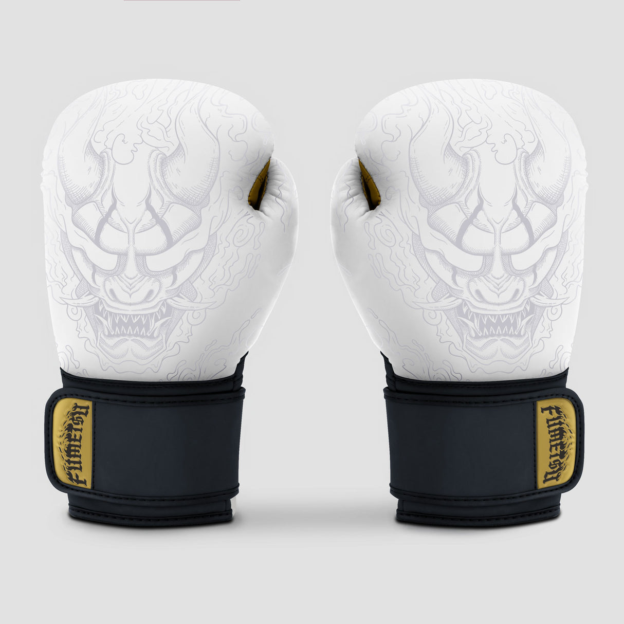Fumetsu Oni Boxing Gloves White/Black/Gold at Bytomic Trade and Wholesale