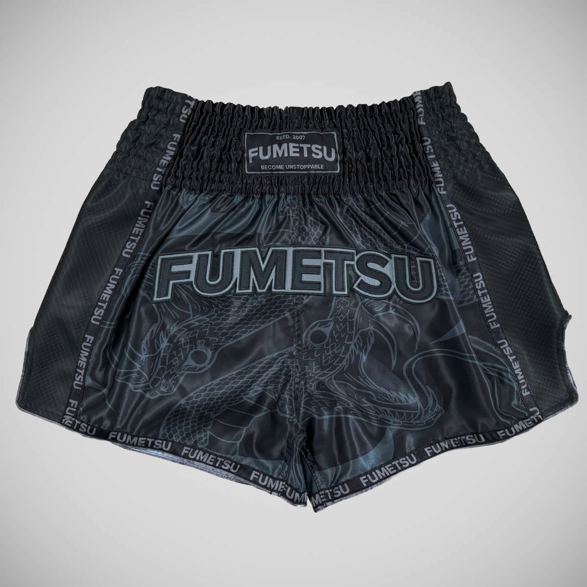 Fumetsu Anaconda Muay Thai Shorts Black/Black at Bytomic Trade and Wholesale