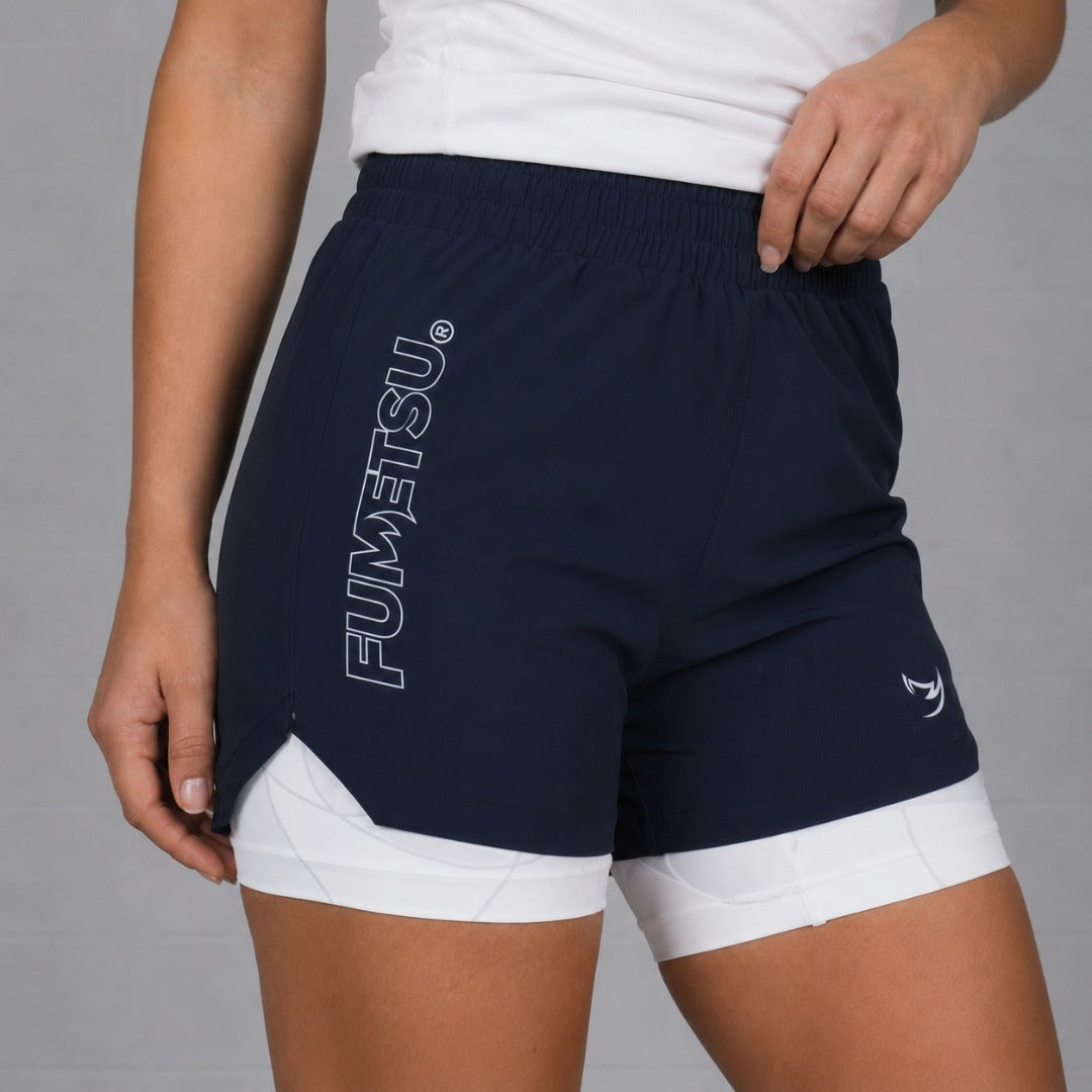 Fumetsu Icon Womens Dual Layer Fight Shorts Navy/White