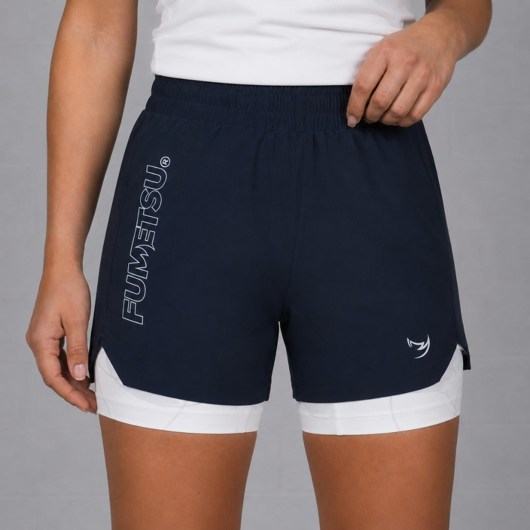 Fumetsu Icon Womens Dual Layer Fight Shorts Navy/White