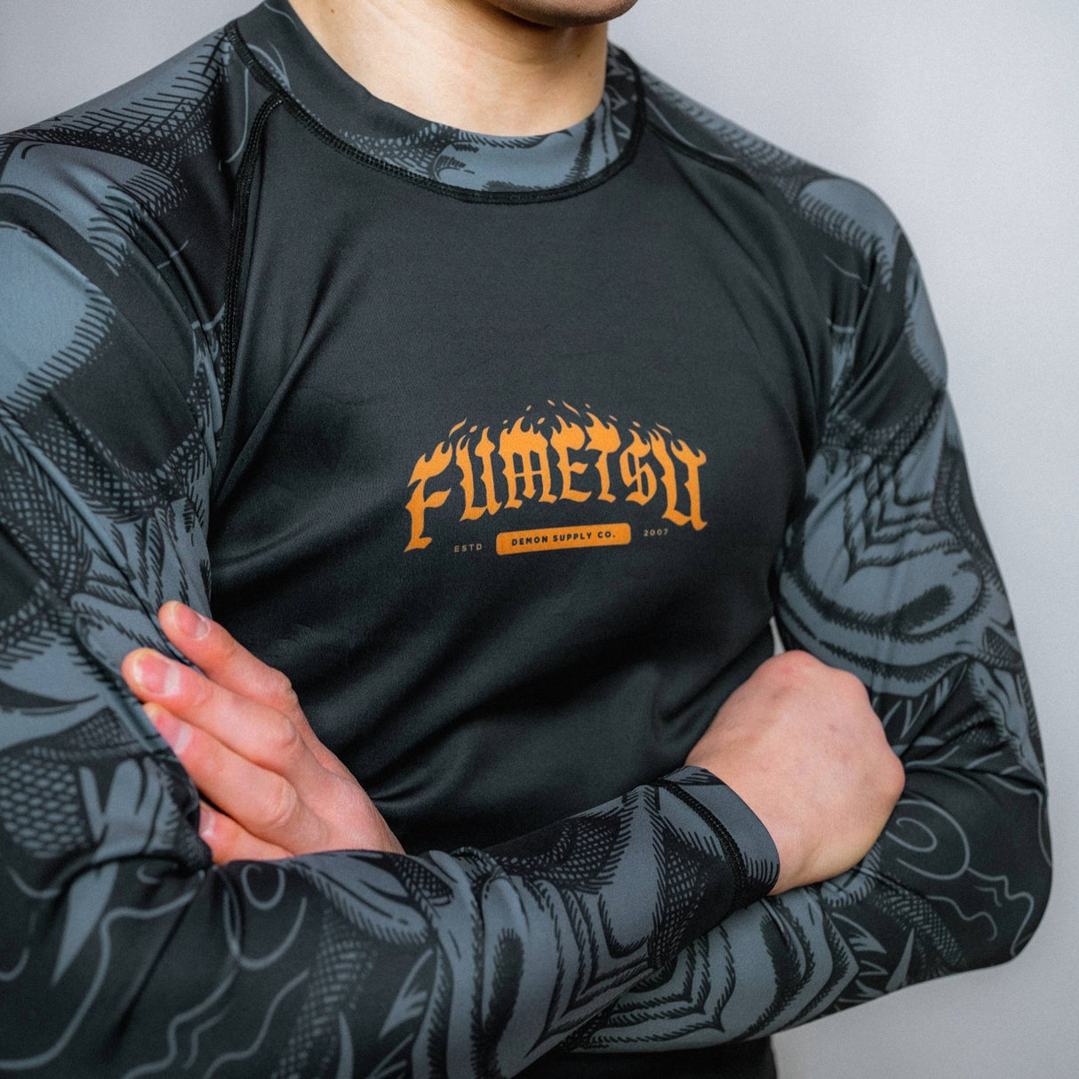 Fumetsu Oni Long Sleeve Rash Guard Black/Grey/Bronze at Bytomic Trade and Wholesale