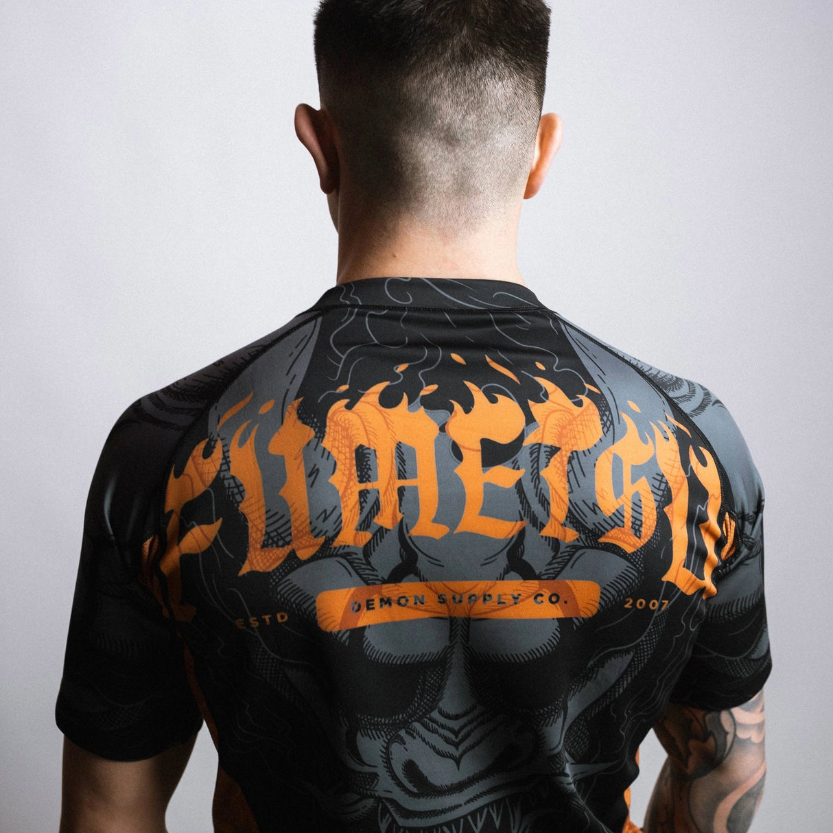 Fumetsu Oni Short Sleeve Rash Guard Black/Grey/Bronze at Bytomic Trade and Wholesale