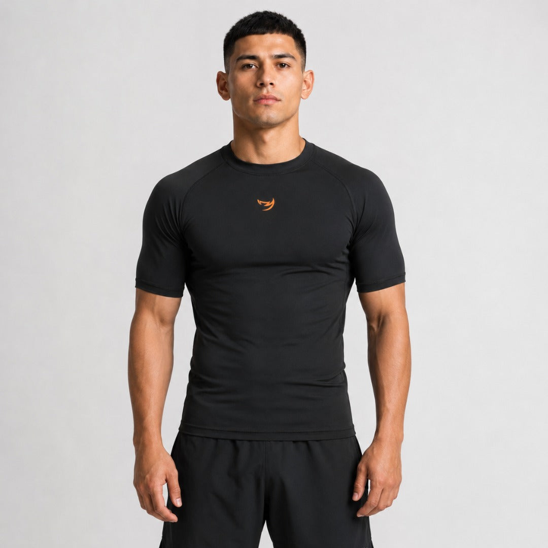 Fumetsu Origins Short Sleeve Rash Guard Black/Orange