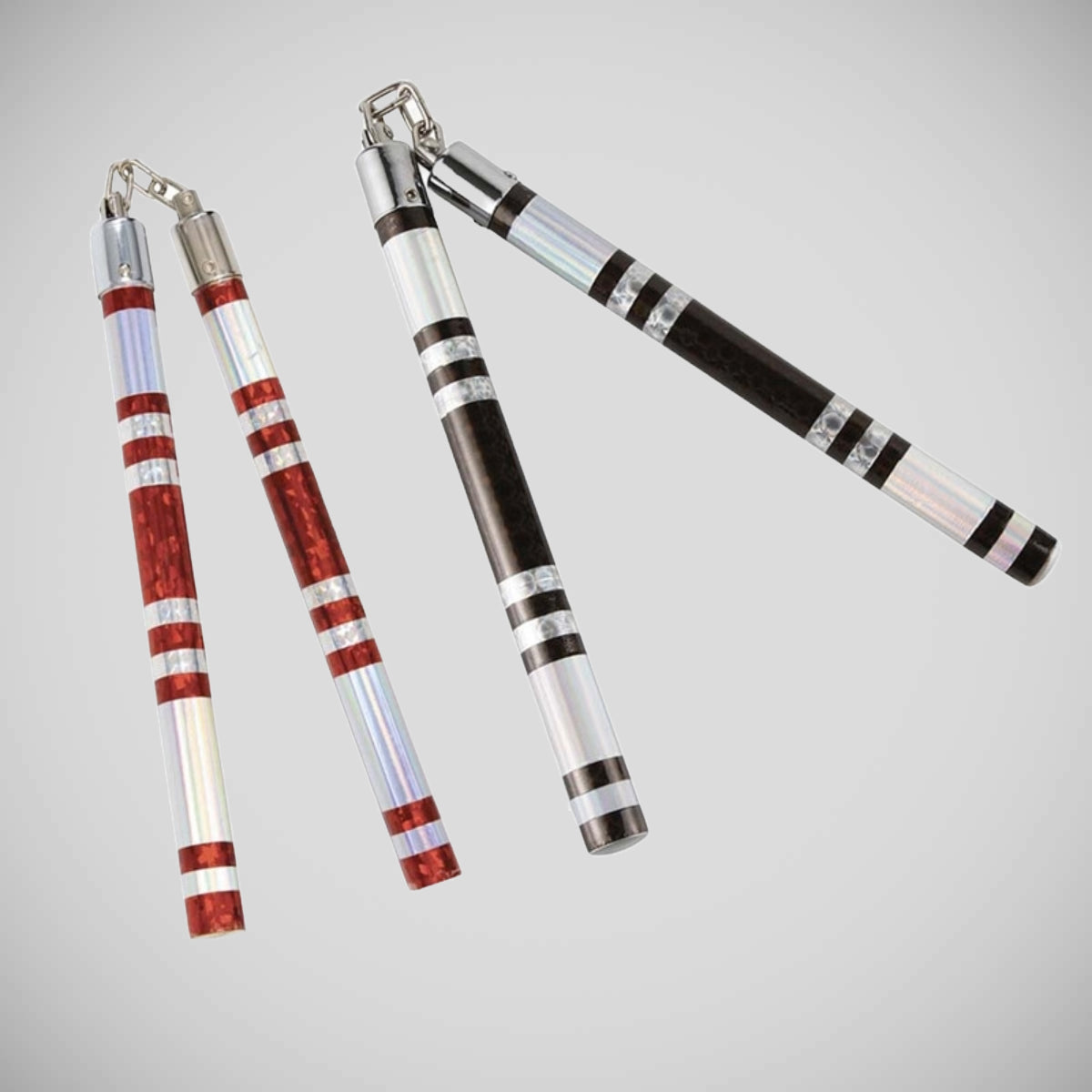 Red/Silver Bytomic 12" Striped Chrome Competition Nunchaku at Bytomic Trade and Wholesale