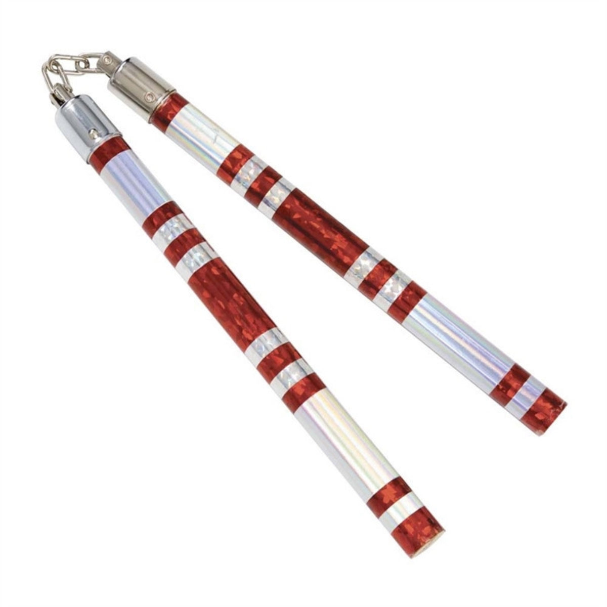 Red/Silver Bytomic 12" Striped Chrome Competition Nunchaku at Bytomic Trade and Wholesale