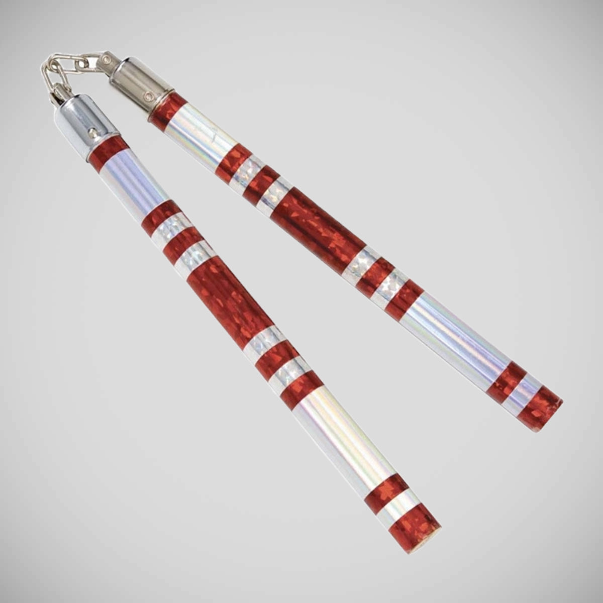 Red/Silver Bytomic 12" Striped Chrome Competition Nunchaku at Bytomic Trade and Wholesale