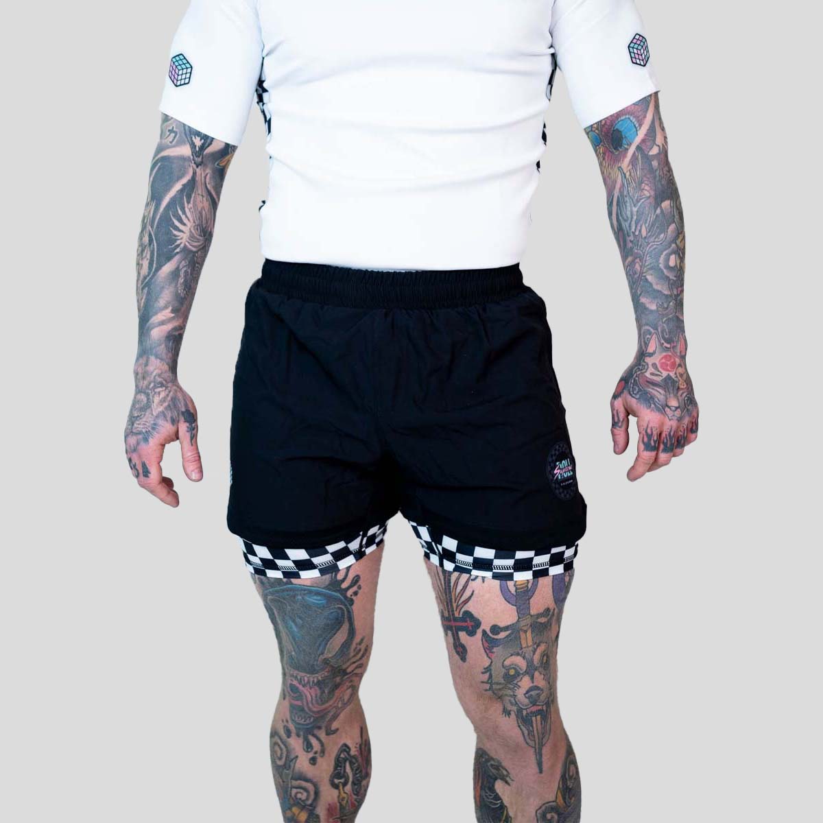 Roll Supreme The Finisher 2 in 1 Jiu Jitsu Shorts Black/White at Bytomic Trade and Wholesale