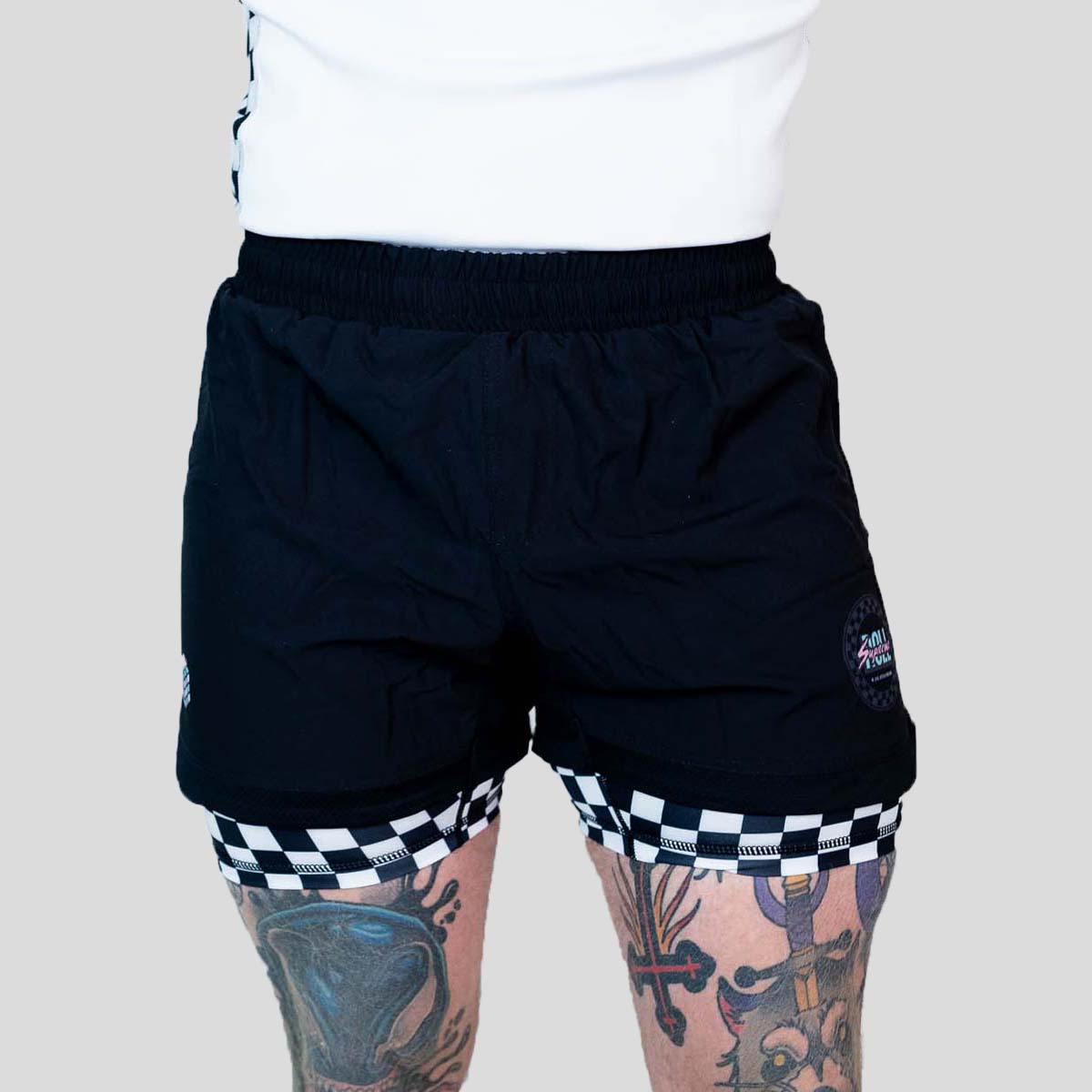 Roll Supreme The Finisher 2 in 1 Jiu Jitsu Shorts Black/White at Bytomic Trade and Wholesale
