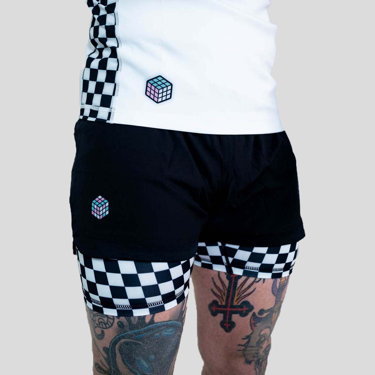 Roll Supreme The Finisher 2 in 1 Jiu Jitsu Shorts Black/White at Bytomic Trade and Wholesale