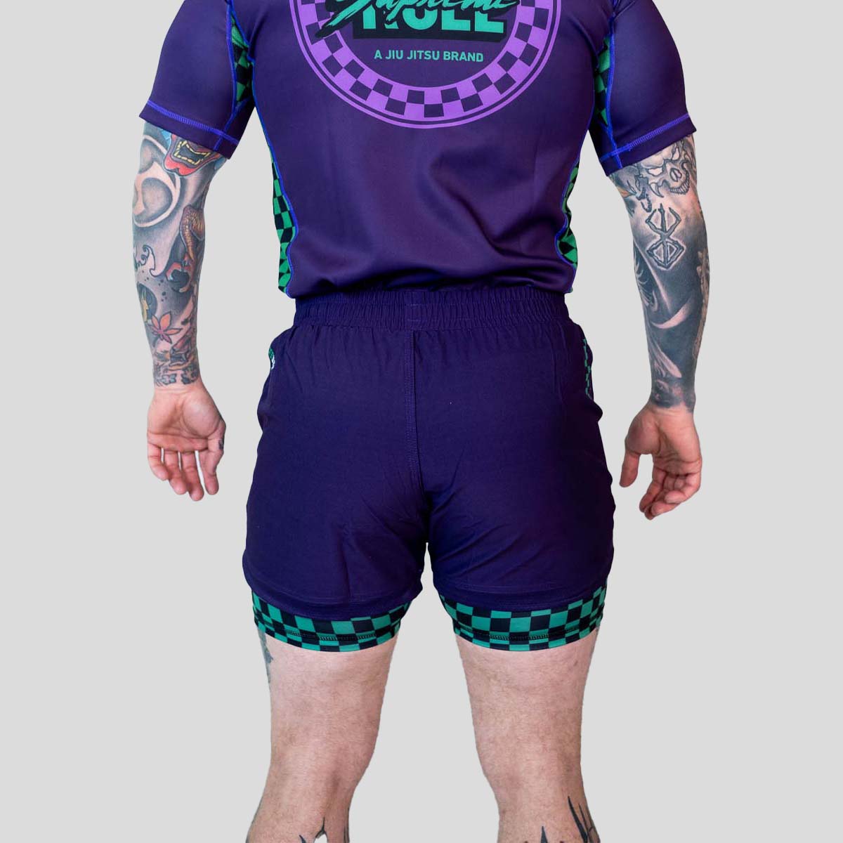 Roll Supreme The Finisher 2 in 1 Jiu Jitsu Shorts Purple/Green at Bytomic Trade and Wholesale