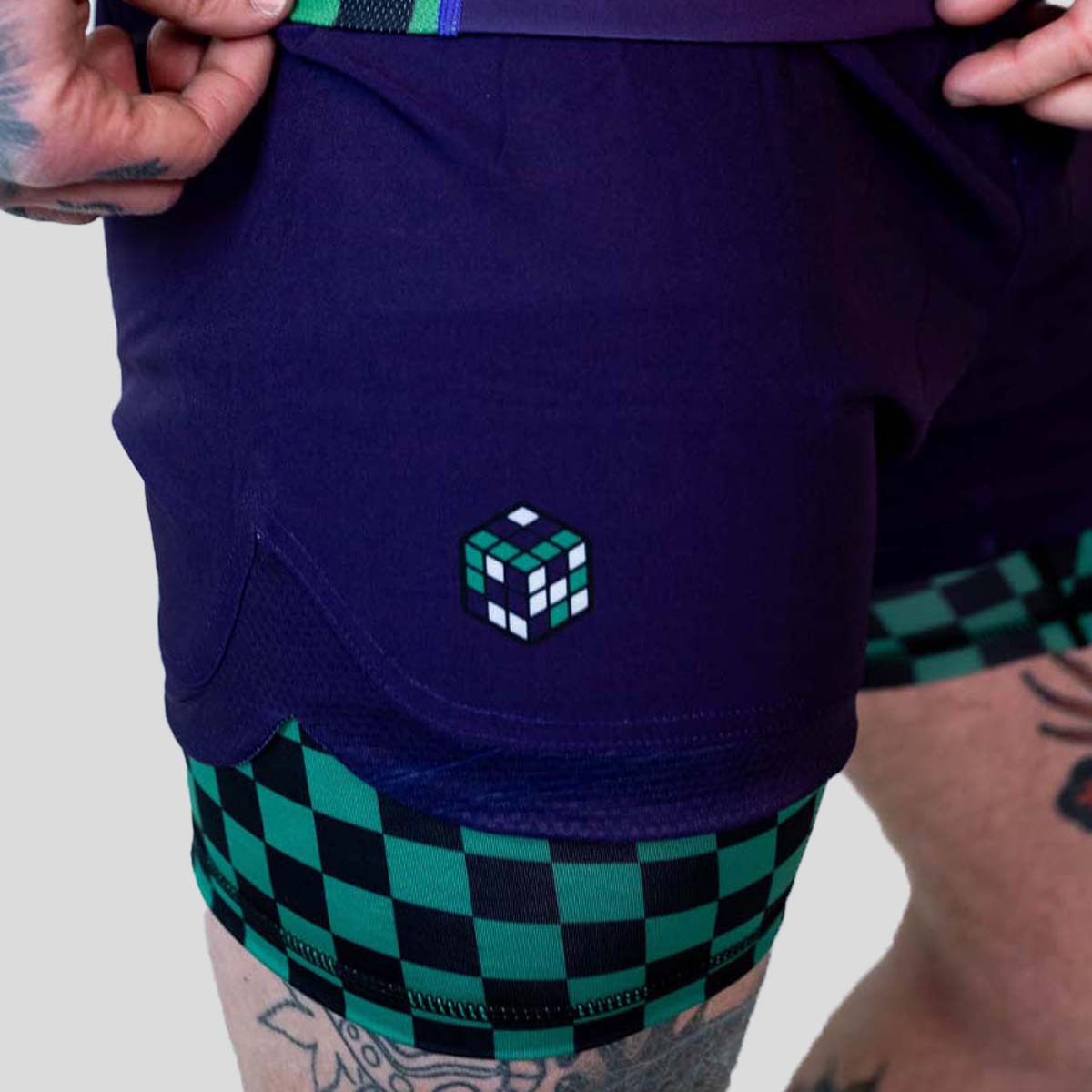 Roll Supreme The Finisher 2 in 1 Jiu Jitsu Shorts Purple/Green at Bytomic Trade and Wholesale