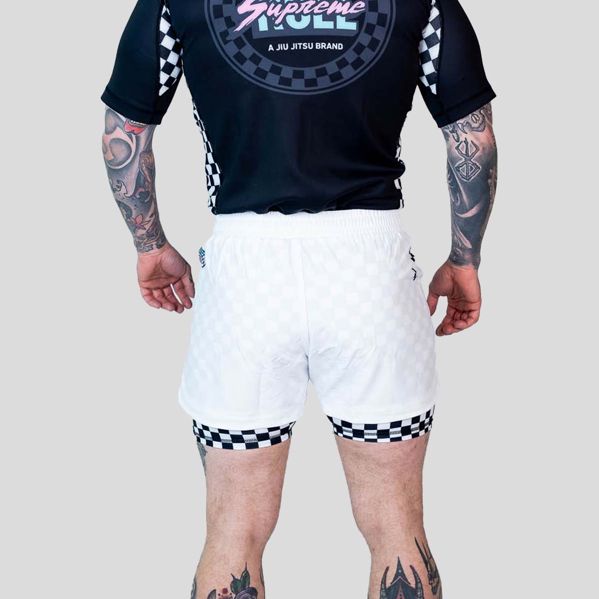 Roll Supreme The Finisher 2 in 1 Jiu Jitsu Shorts White/Black at Bytomic Trade and Wholesale