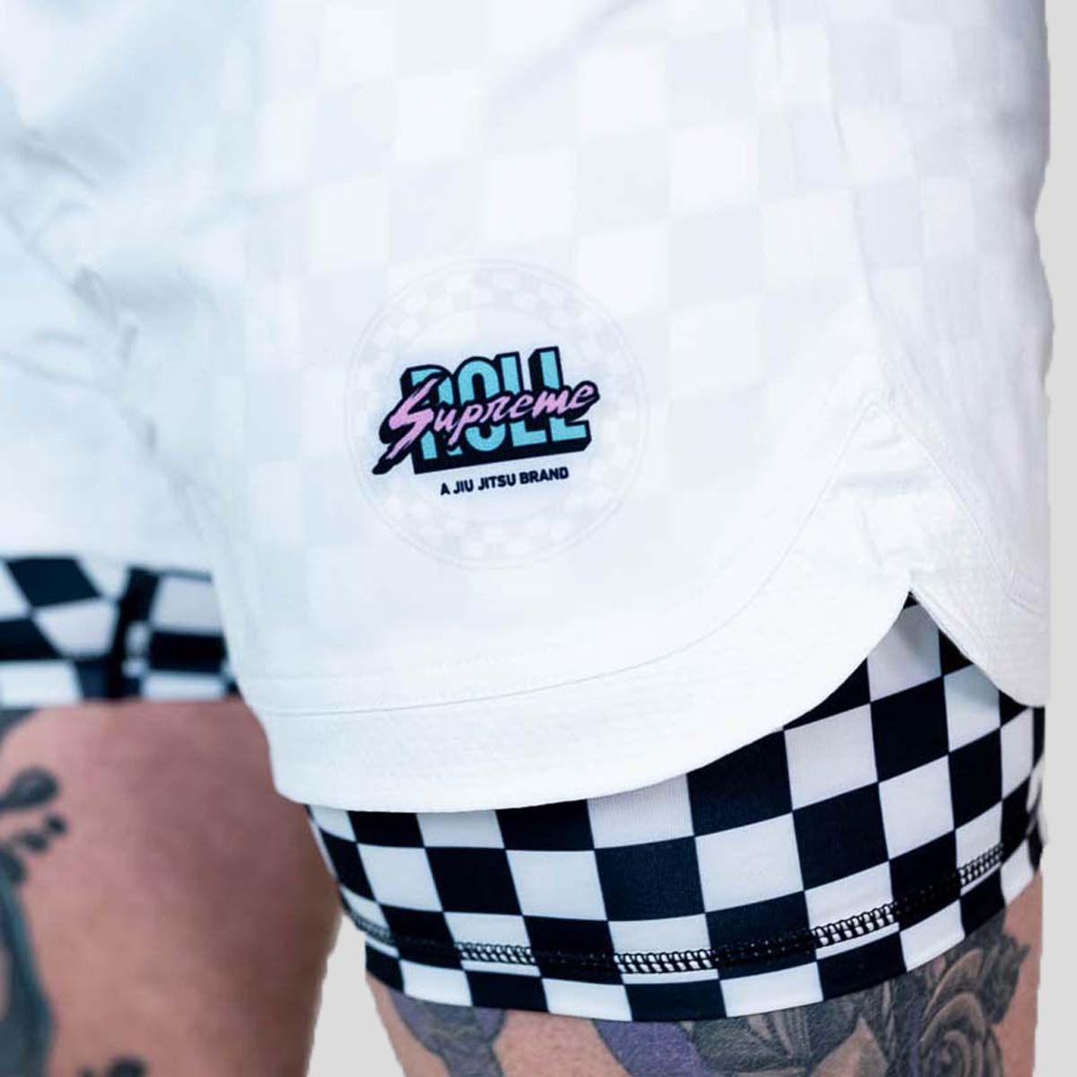 Roll Supreme The Finisher 2 in 1 Jiu Jitsu Shorts White/Black at Bytomic Trade and Wholesale