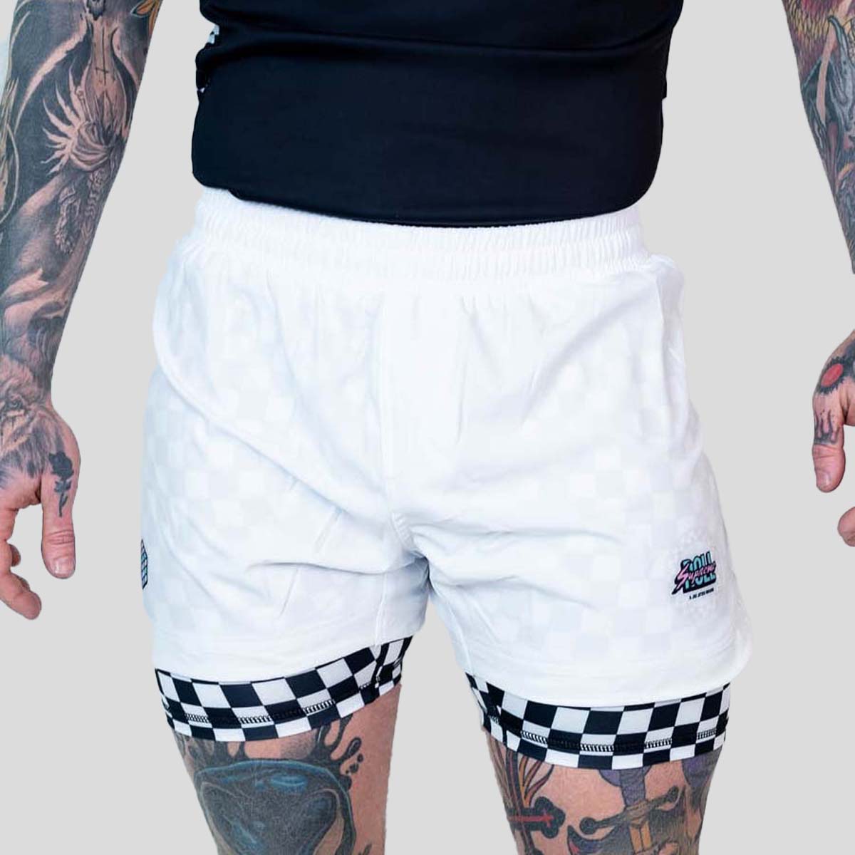Roll Supreme The Finisher 2 in 1 Jiu Jitsu Shorts White/Black at Bytomic Trade and Wholesale