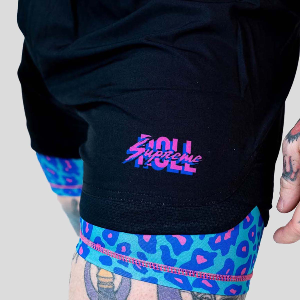 Roll Supreme The Butcher 2 in 1 Jiu Jitsu Shorts Blue/Pink at Bytomic Trade and Wholesale