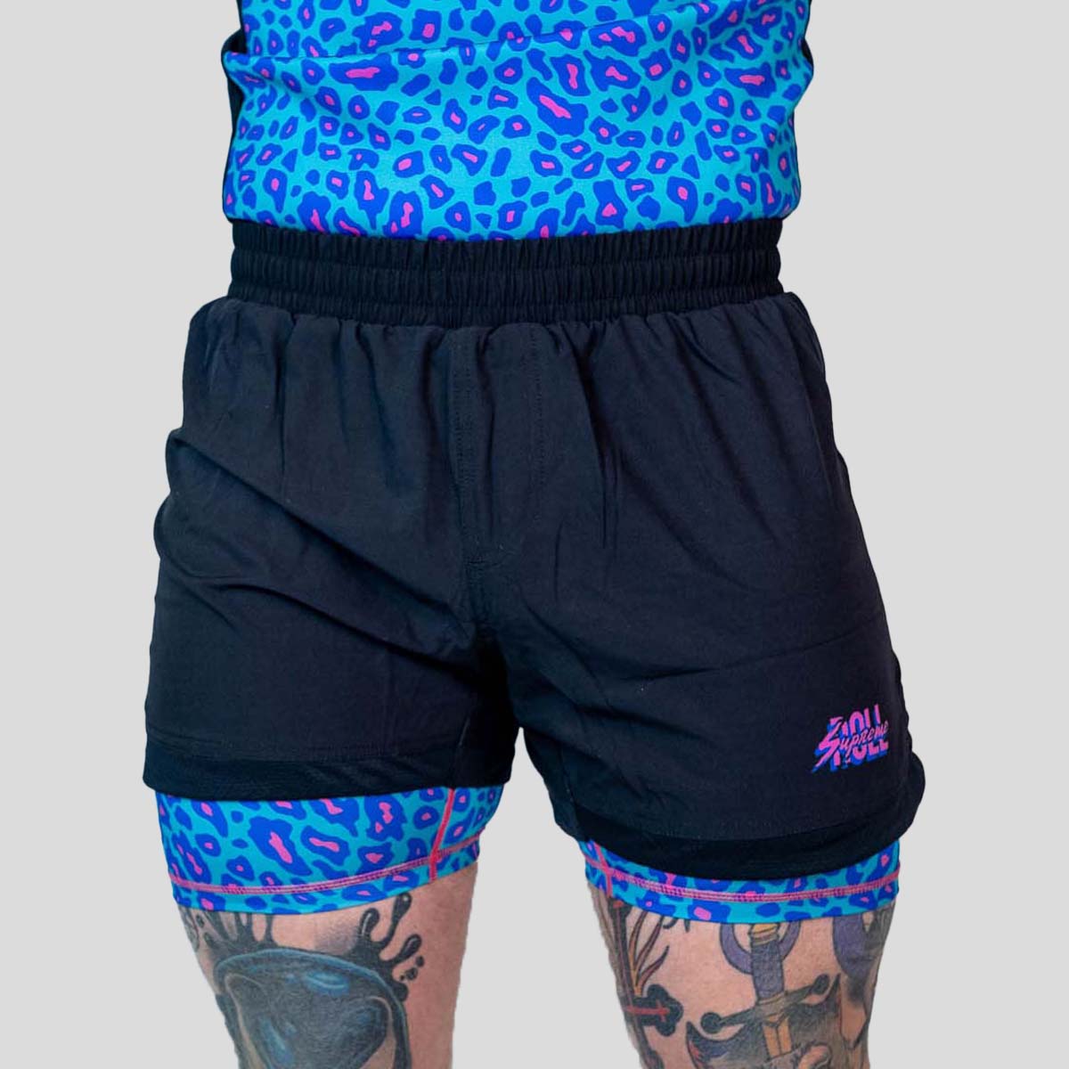 Roll Supreme The Butcher 2 in 1 Jiu Jitsu Shorts Blue/Pink at Bytomic Trade and Wholesale