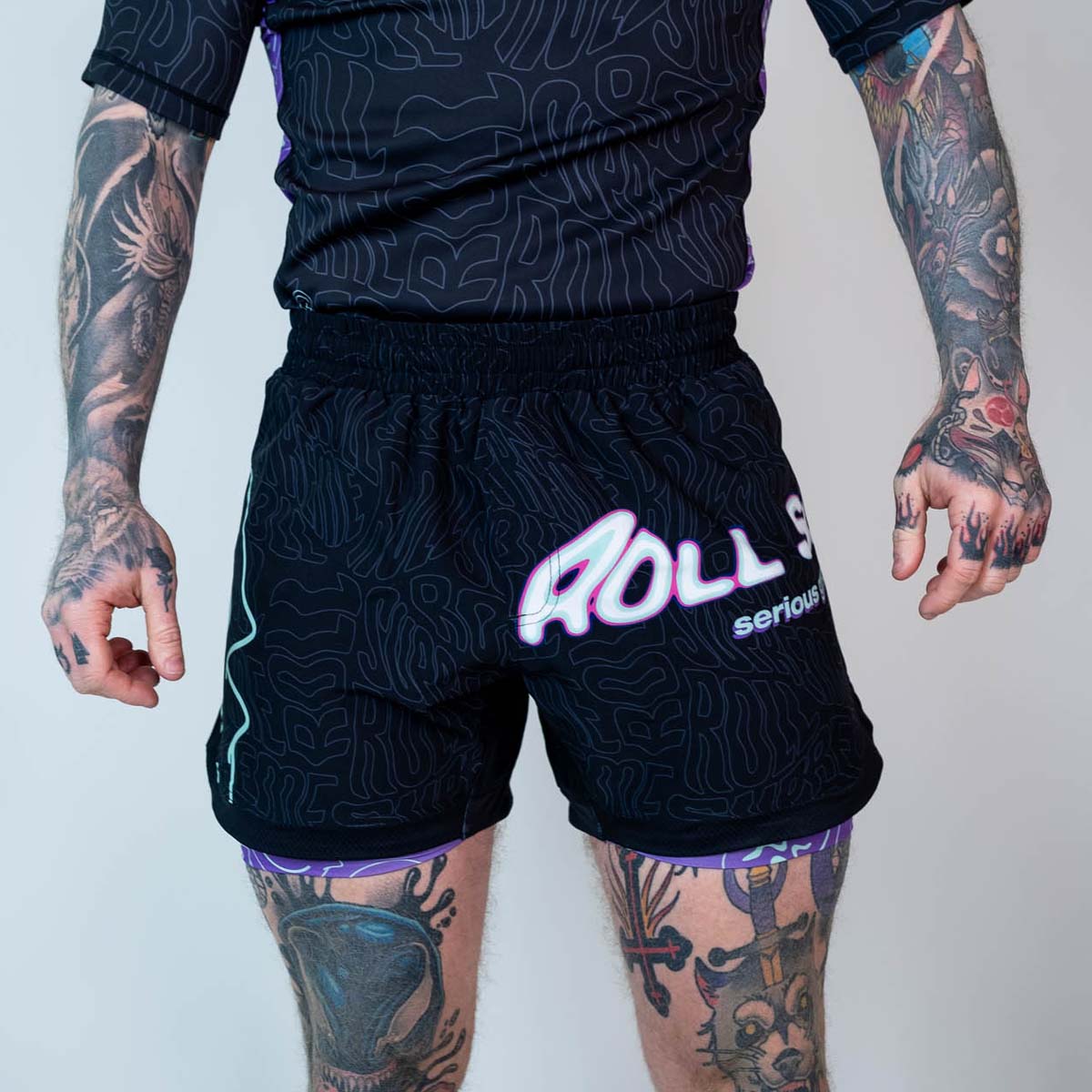 Roll Supreme The Rave Ultraviolet Brain Freeze 2 in 1 Jiu Jitsu Shorts at Bytomic Trade and Wholesale