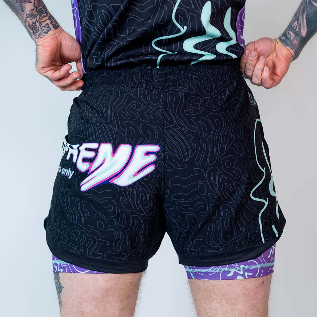 Roll Supreme The Rave Ultraviolet Brain Freeze 2 in 1 Jiu Jitsu Shorts at Bytomic Trade and Wholesale