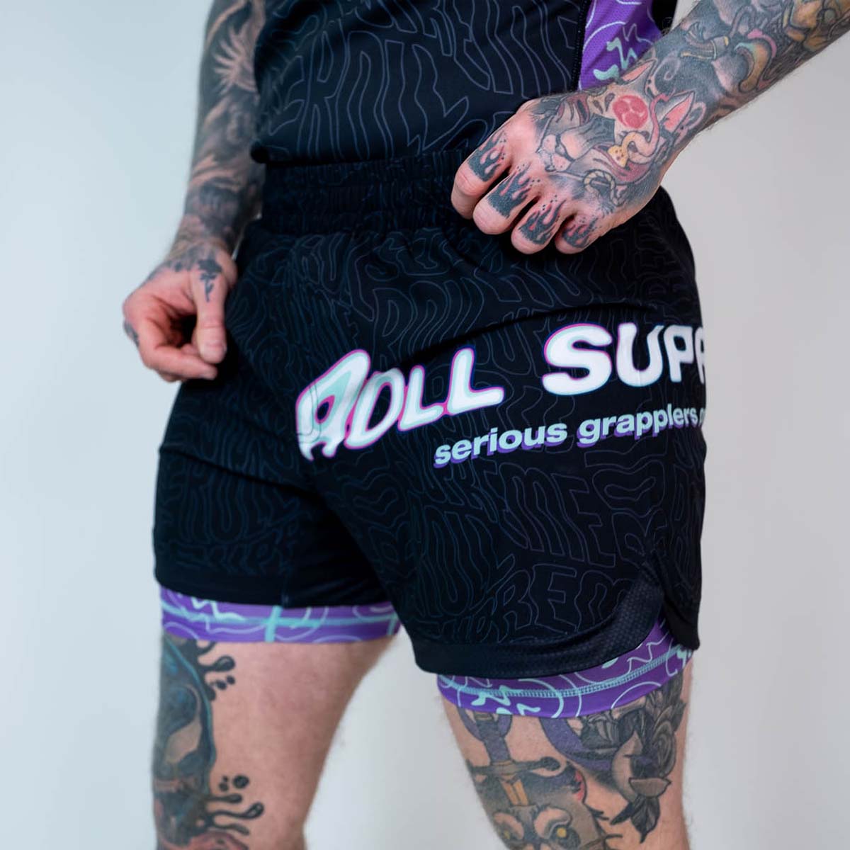 Roll Supreme The Rave Ultraviolet Brain Freeze 2 in 1 Jiu Jitsu Shorts at Bytomic Trade and Wholesale