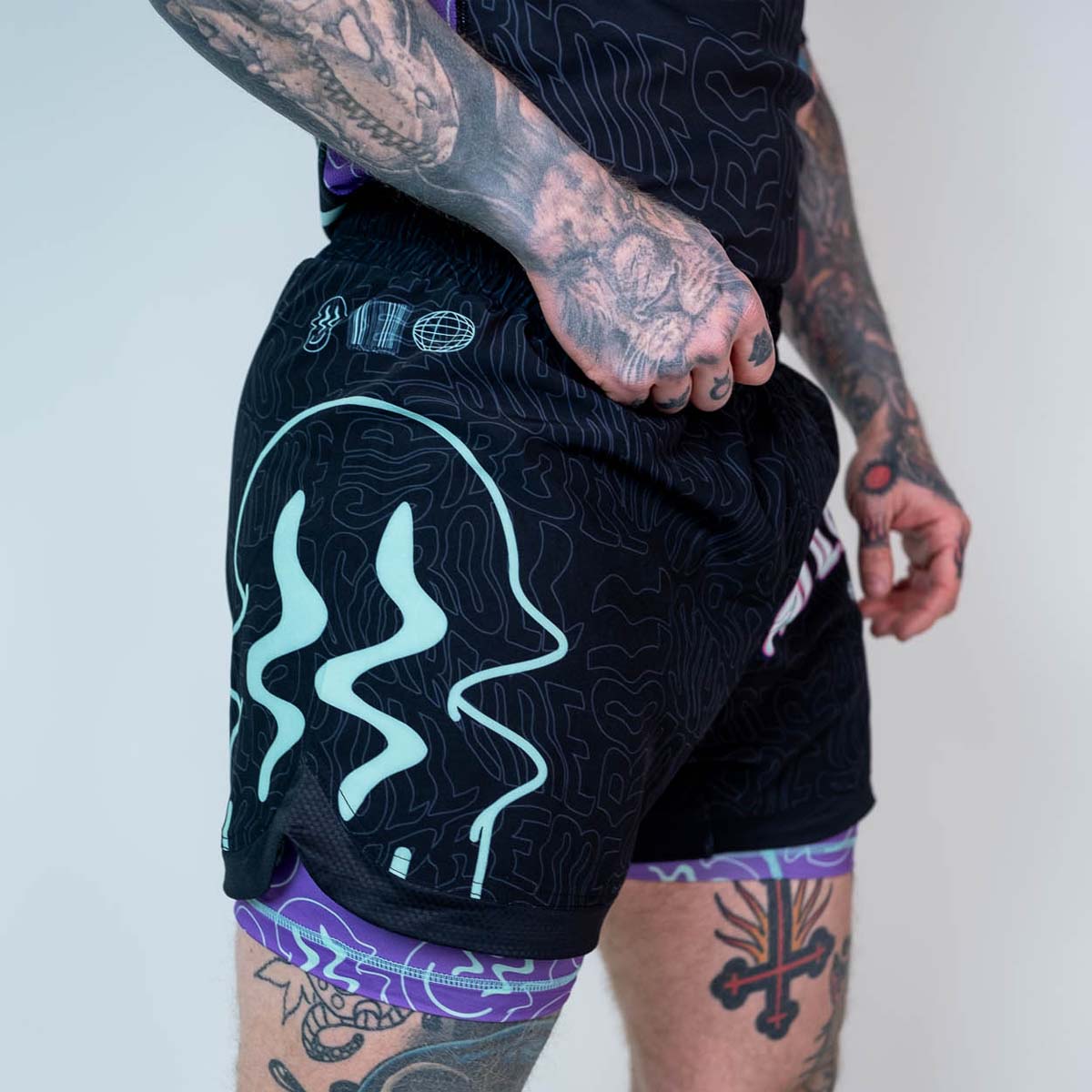 Roll Supreme The Rave Ultraviolet Brain Freeze 2 in 1 Jiu Jitsu Shorts at Bytomic Trade and Wholesale
