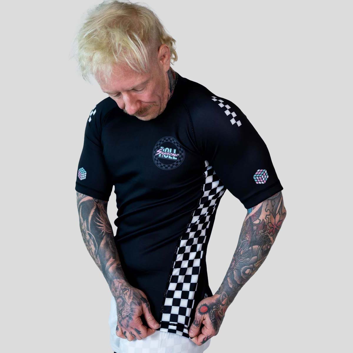 Roll Supreme The Finisher Short Sleeve Rash Guard Black/White at Bytomic Trade and Wholesale