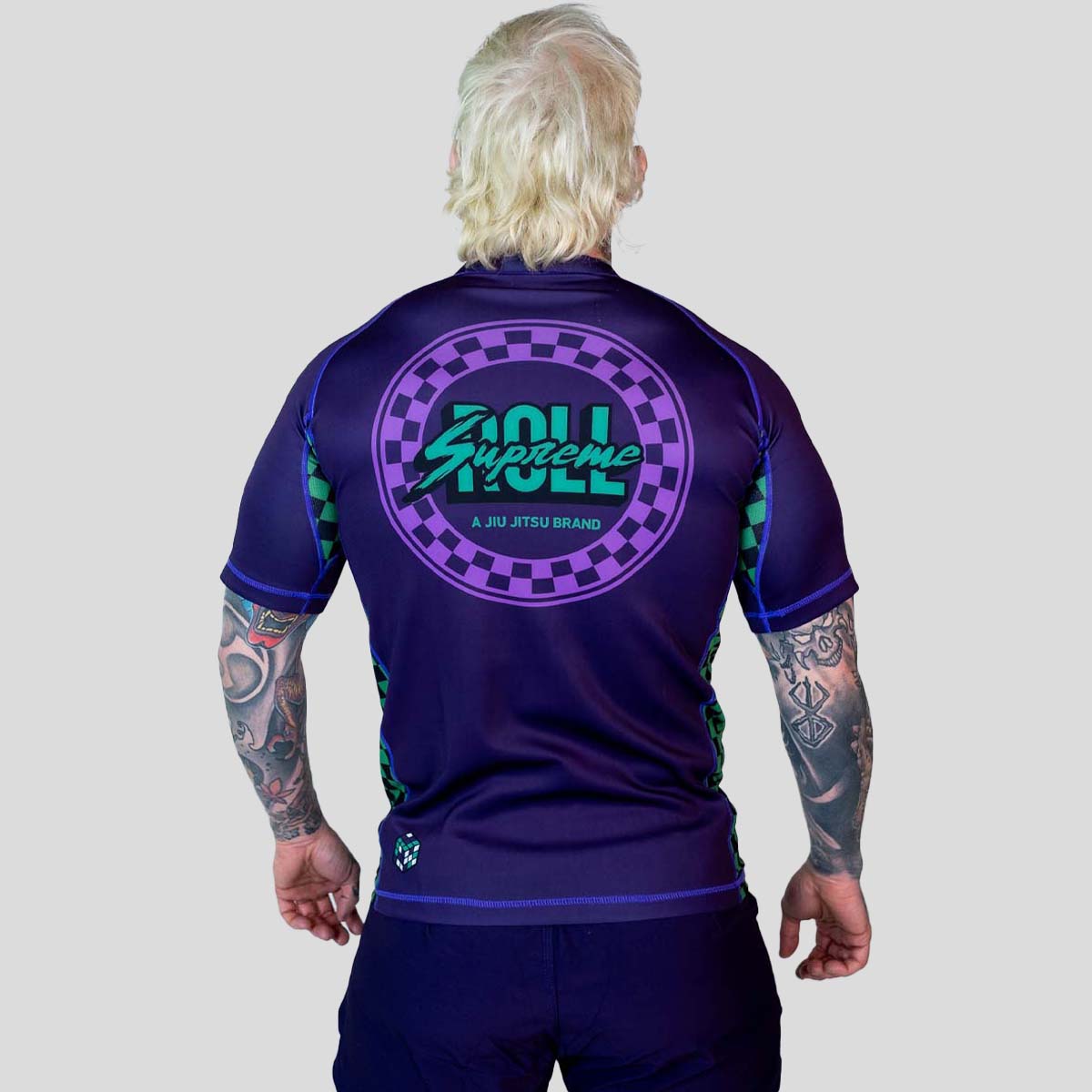 Roll Supreme The Finisher Short Sleeve Rash Guard Purple/Green at Bytomic Trade and Wholesale