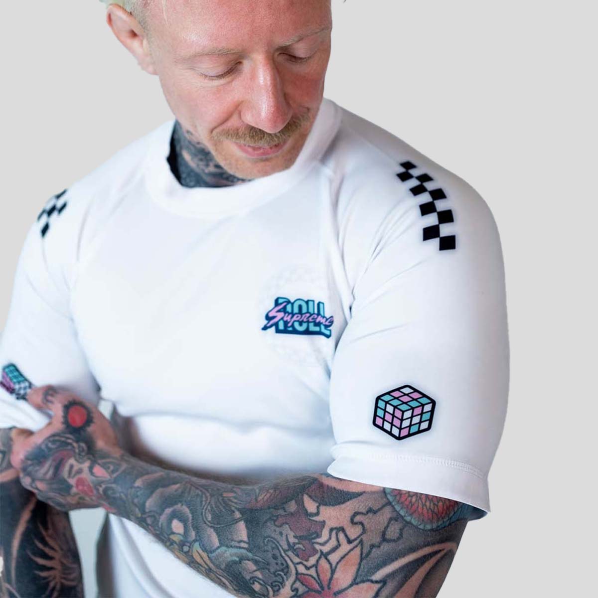 Roll Supreme The Finisher Short Sleeve Rash Guard White/Black at Bytomic Trade and Wholesale