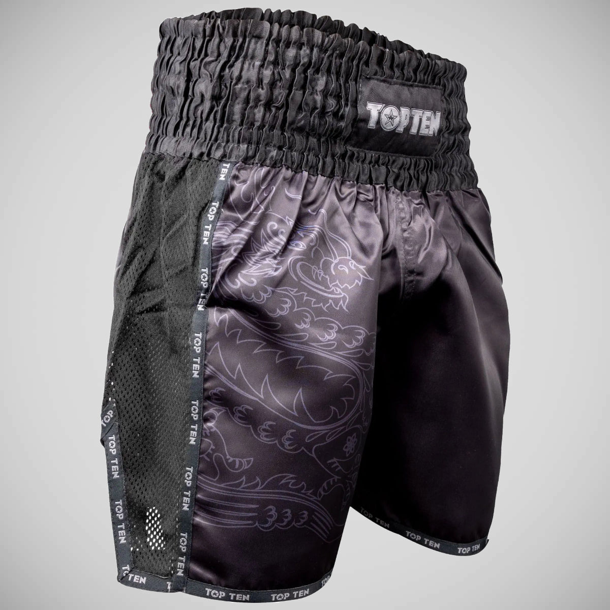 Top Ten Dragon Kickboxing Shorts Black/Black at Bytomic Trade and Wholesale