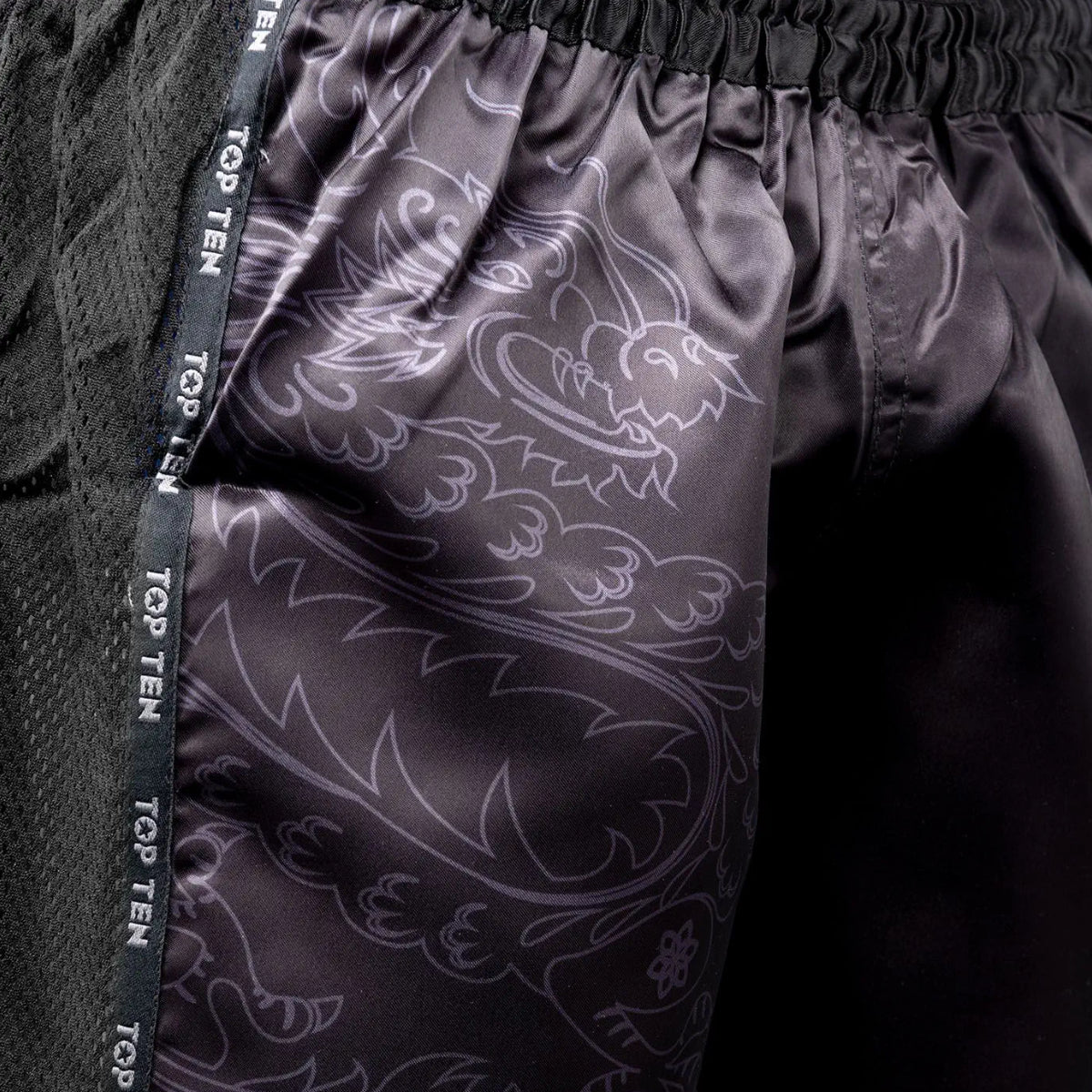 Top Ten Dragon Kickboxing Shorts Black/Black at Bytomic Trade and Wholesale