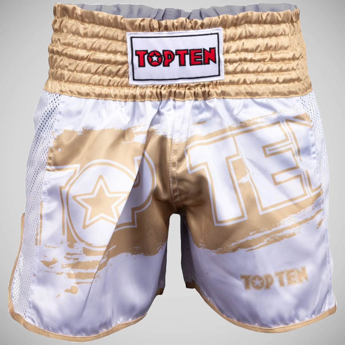 Top Ten Power Ink Golden Star Kickboxing Shorts White/Gold at Bytomic Trade and Wholesale