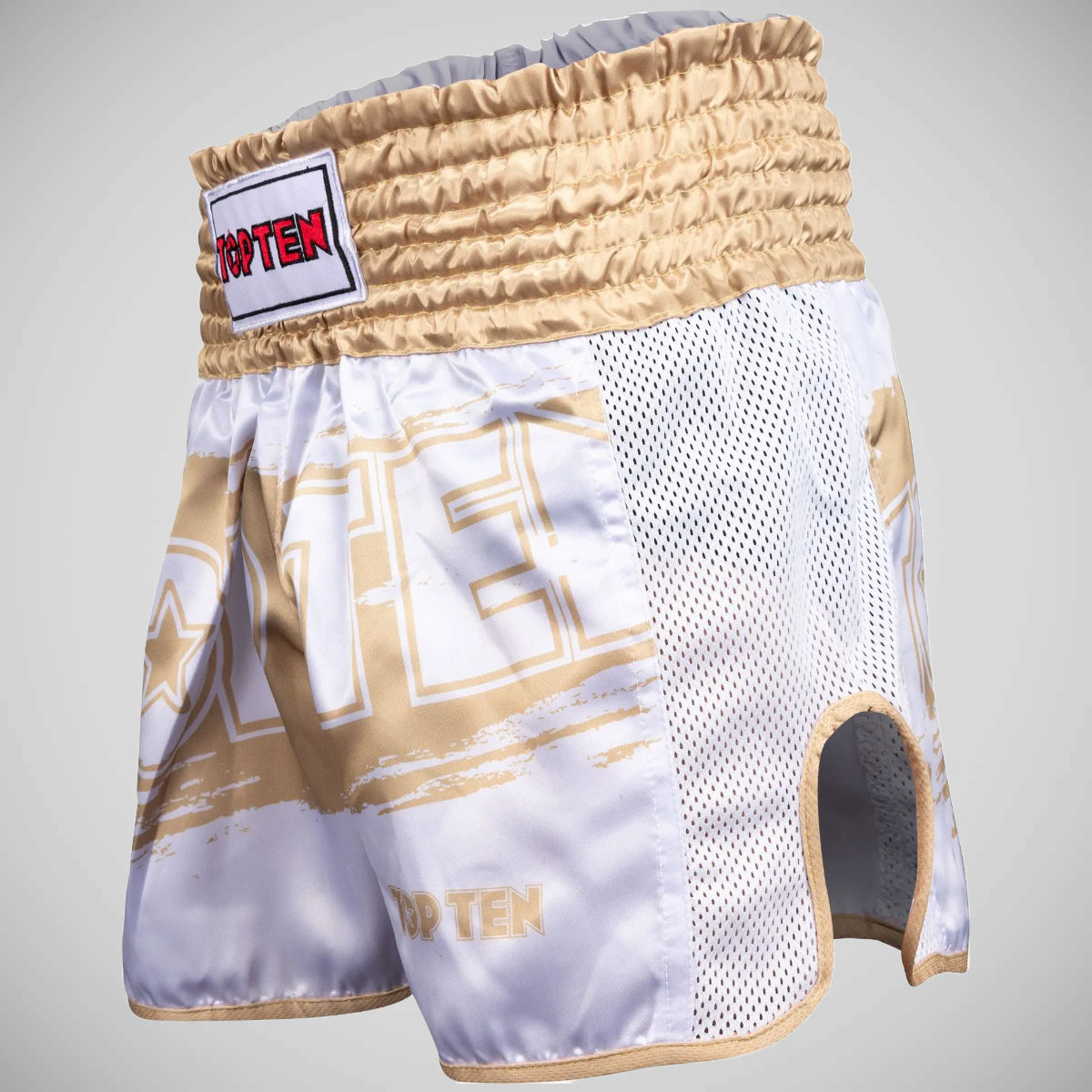 Top Ten Power Ink Golden Star Kickboxing Shorts White/Gold at Bytomic Trade and Wholesale
