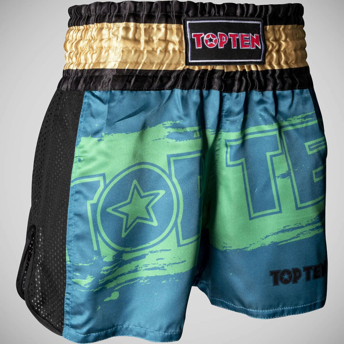 Top Ten Power Ink Kickboxing Shorts Green/Gold at Bytomic Trade and Wholesale