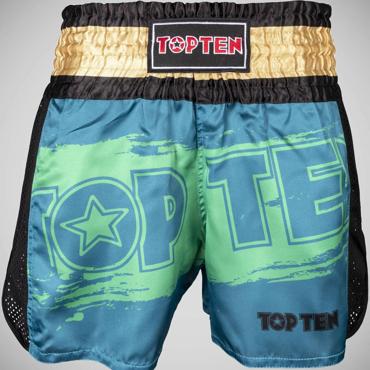 Top Ten Power Ink Kickboxing Shorts Green/Gold at Bytomic Trade and Wholesale